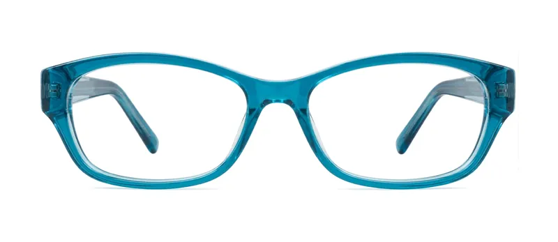 Amber Teal/Crystal rectangle prescription eyeglasses, front view
