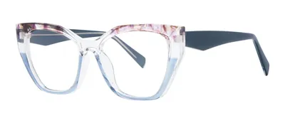 Explosive Blue Crystal/Navy cat-eye prescription eyeglasses, angled view