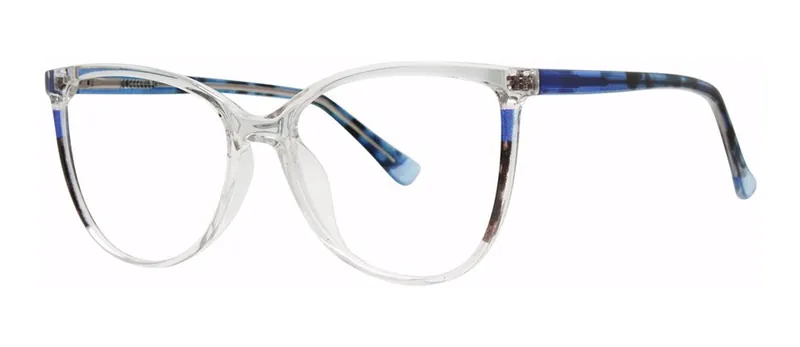 Gleaming Crystal/Blue cat-eye prescription eyeglasses, angled view