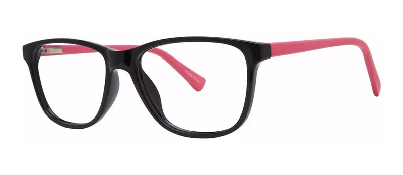 Just Black/Pink rectangle prescription eyeglasses, angled view
