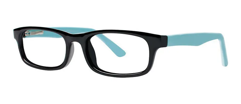 Spunky Black/Sky Blue round prescription eyeglasses, angled view